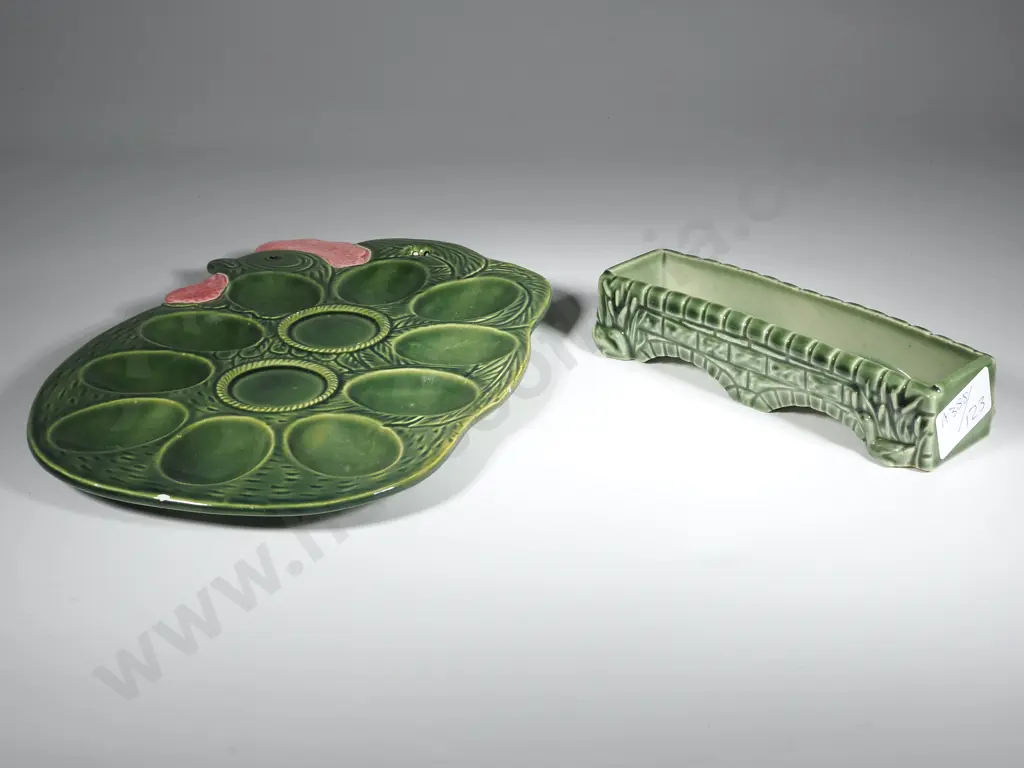 Green Egg Plate & Wade Bridge Trough Vase Image 1++