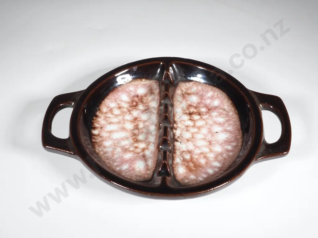 Vintage Ceramic Ashtray - Brown w Mottled Beige/Pink & White Centre . Image 1++