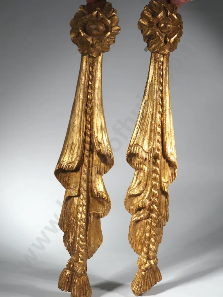 Two Wooden Gilded Wall Hangings in Shape of Tassels. Image 1++
