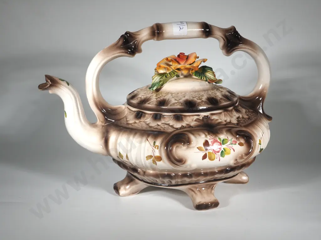 Vintage Original Large Capodimonte Teapot Roses Embossed Flowers Image 1++