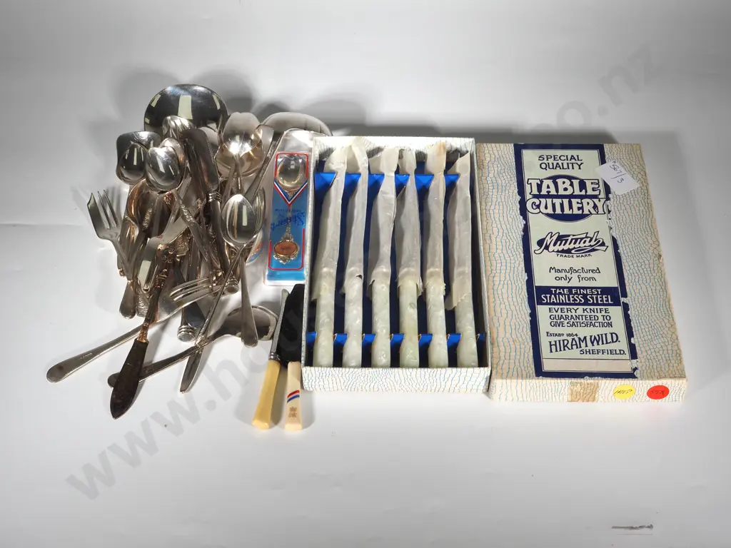 Box Set Of Dinner Knives with Faux MOP Handles & A Collection Of Miscellaneous Cutlery  Including Cake Forks Image 1++