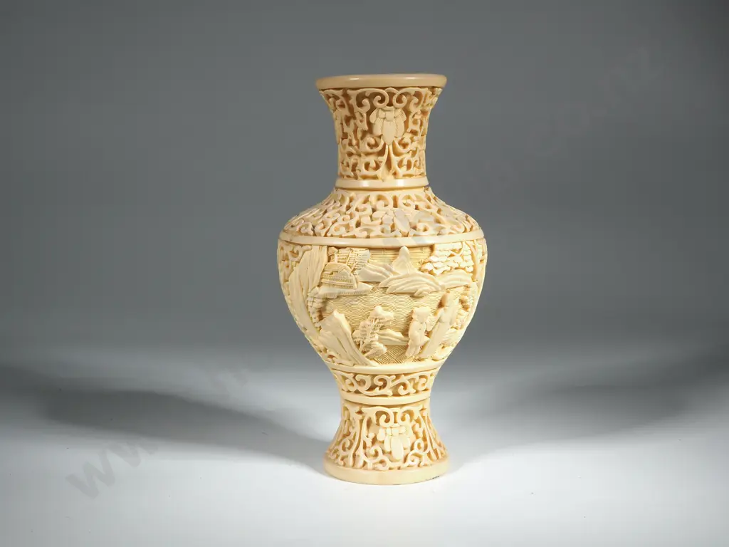 Carved Resin Vase in Cinnabar Style. Image 1++
