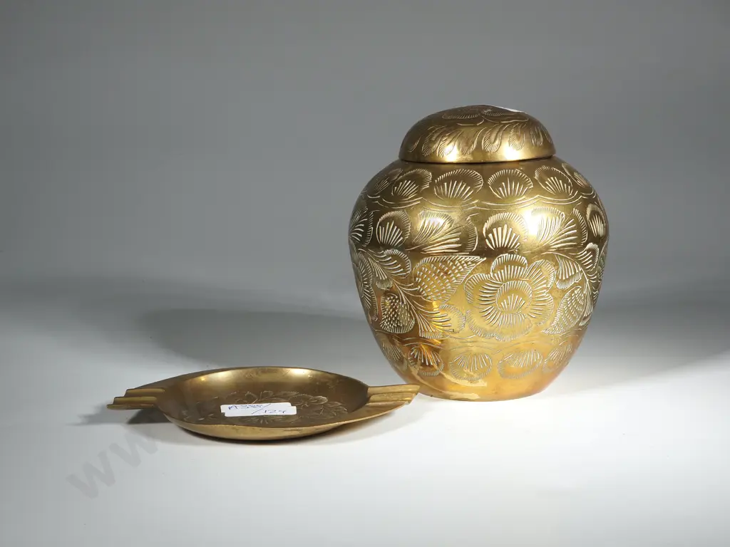 Brass Ginger Jar &  A Brass Ashtray  Image 1++