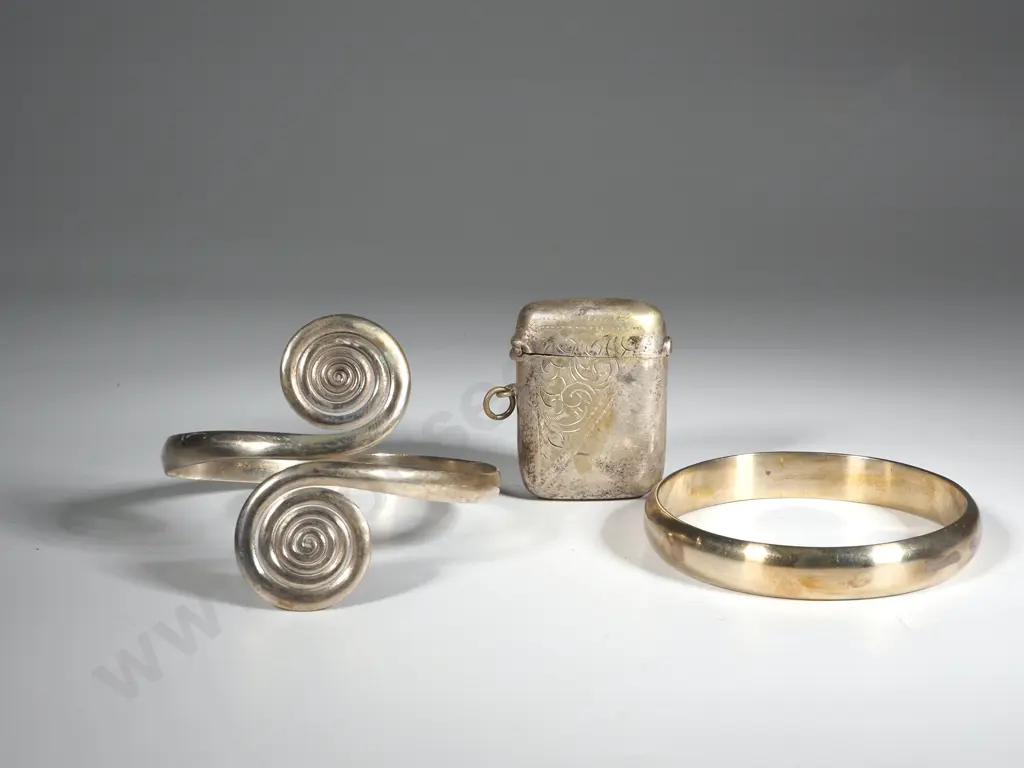 Two S/P  Bangles & One S/P Vesta Case. Image 1++
