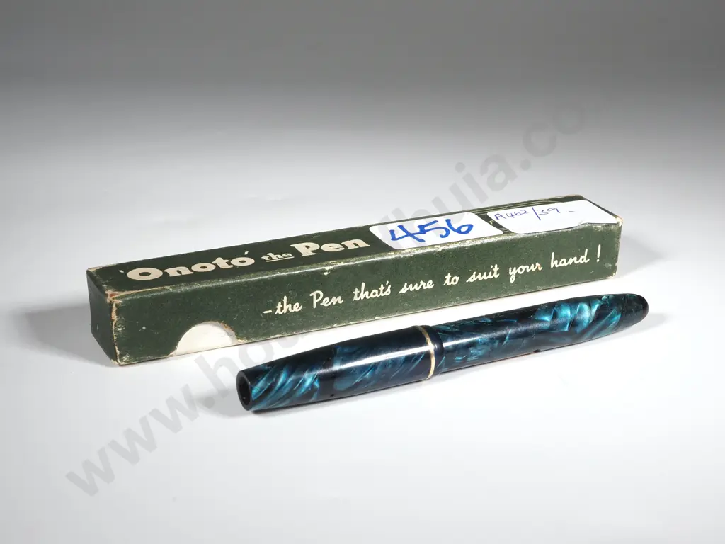 Boxed Marbled Blue Onoto Junior Lever Filled Fountain Pen Image 1++