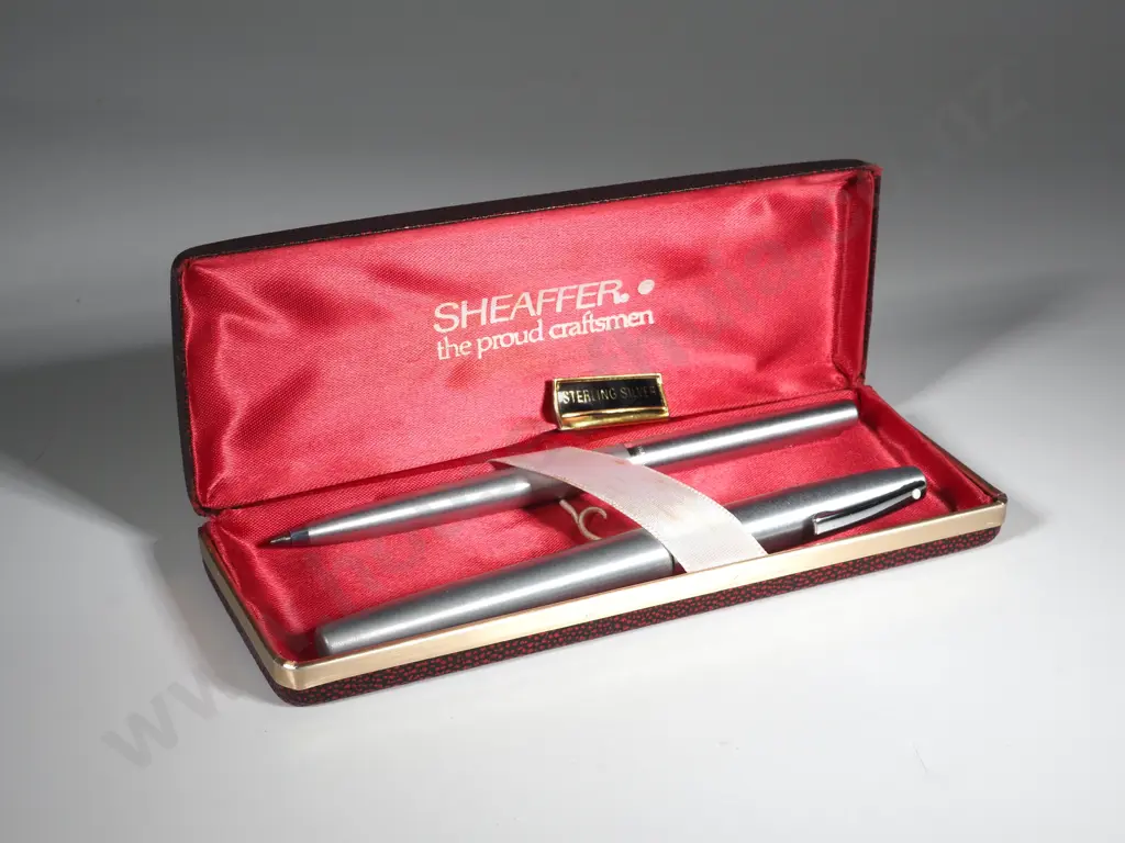 Sheaffer Brushed  Sterling Silver Fountain Pen & Ball Point In Original Box  Image 1++