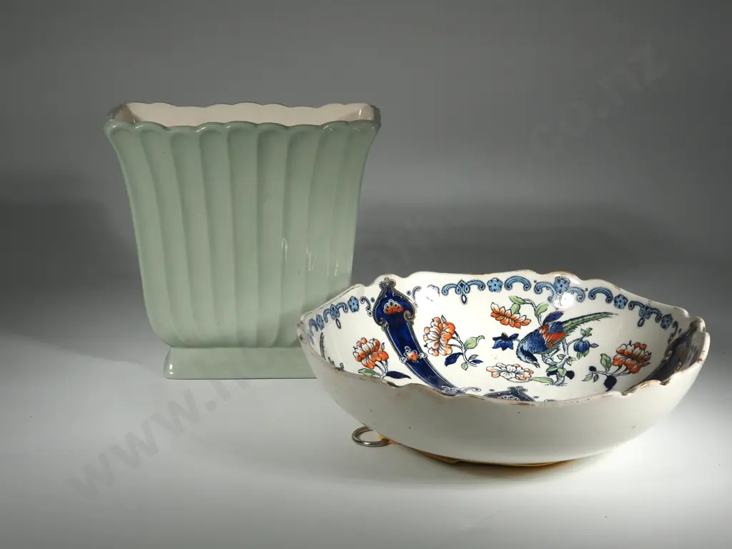 Imari Style Bowl & Sage Green Spode Vase Image 1++