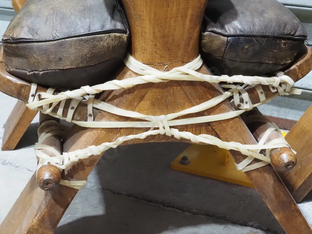 Two North African Camel Saddles - Leather Cushions Embossed w African Scenes Image 1++