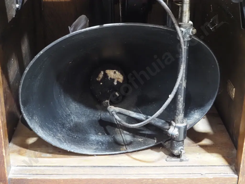 Vintage Edison Oak Cased Disc Phonograph with Records Image 1++