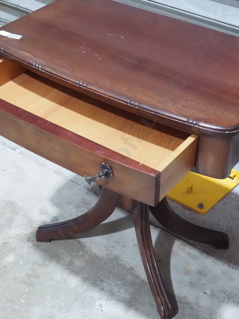 Mahogany Hall Table On Four Point Base with Brass Feet & Single Frieze Drawer Image 1++