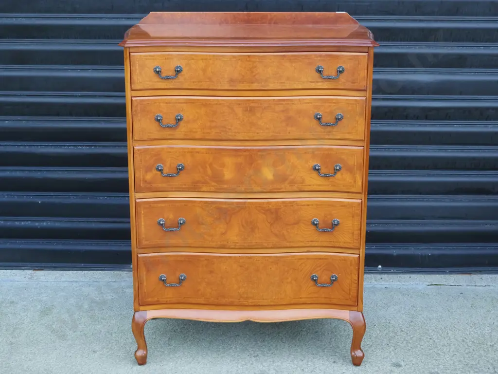 Walnut Tallboy With Shaped Front on Cabriole Legs Image 1++