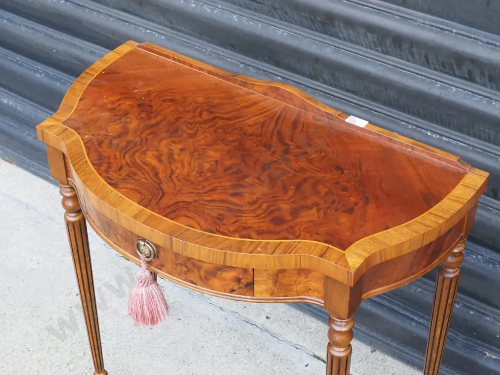 Walnut Cross Banded Side Table with Single Frieze Drawer Image 1++