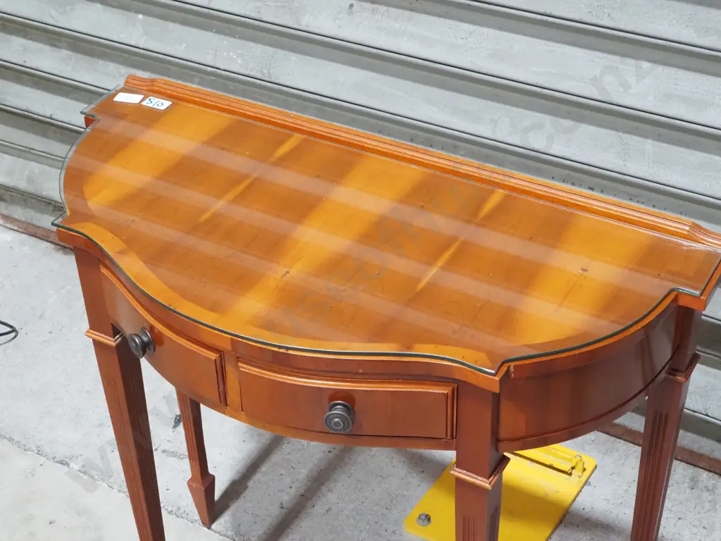 Serpentine Front Hall Table with Two Frieze Drawers On Spade Feet. Possibly Satinwood Image 1++