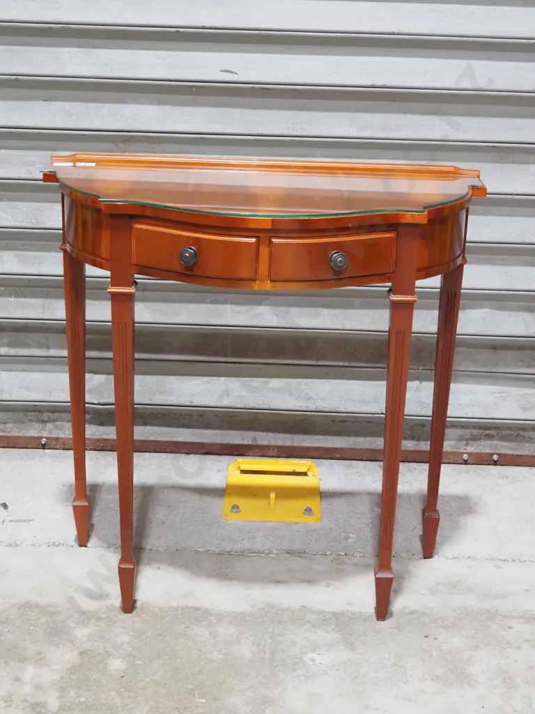 Serpentine Front Hall Table with Two Frieze Drawers On Spade Feet. Possibly Satinwood Image 1++