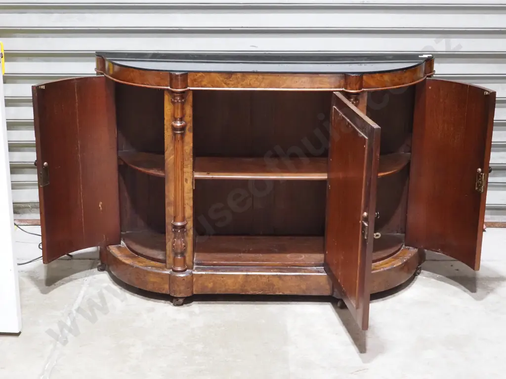 Victorian Walnut Credenza with Later Black Glass Top  Image 1++
