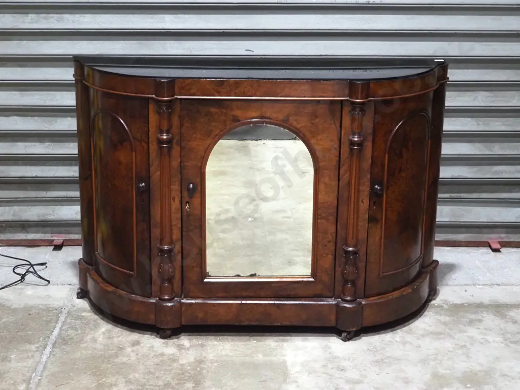 Victorian Walnut Credenza with Later Black Glass Top  Image 1++