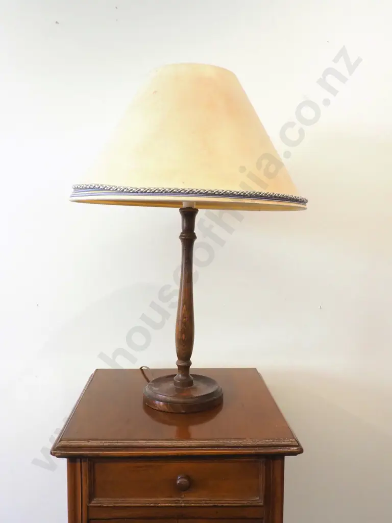 Oak Column Bedside Lamp with Shade.  Image 1++