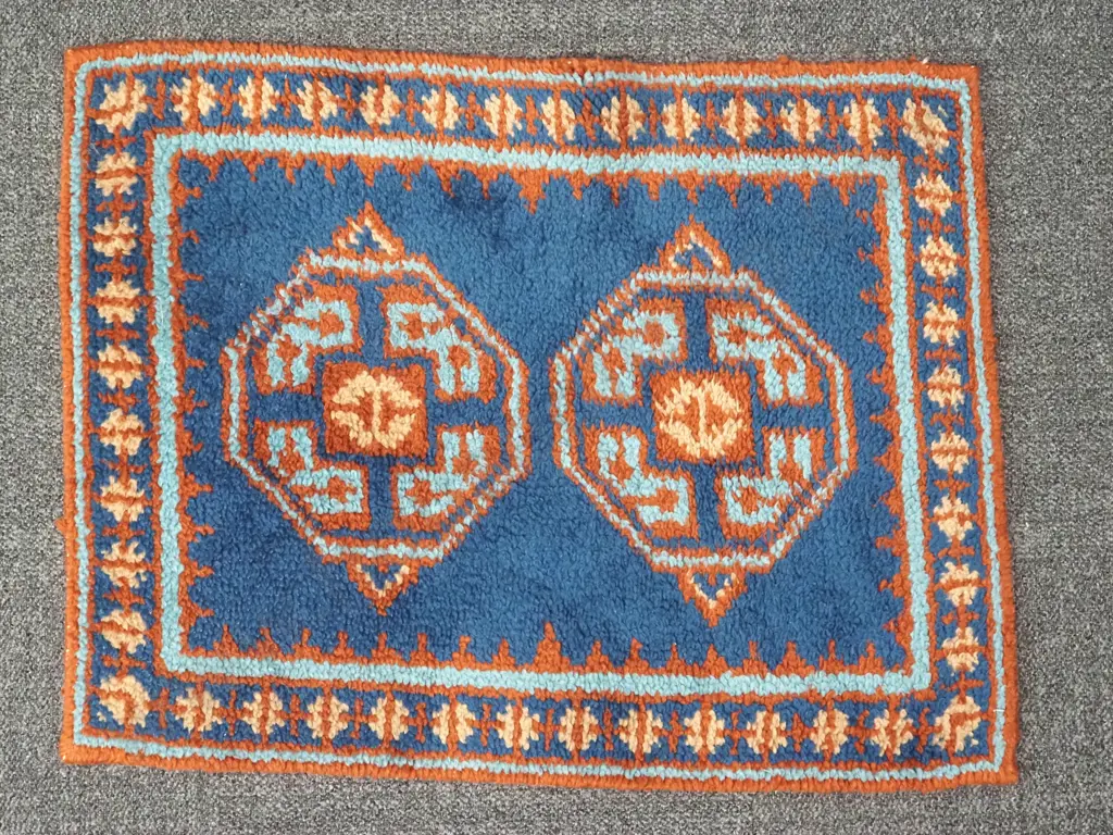 Vintage Hand Knotted Woollen Floor Rug In Blues & Browns Image 1++