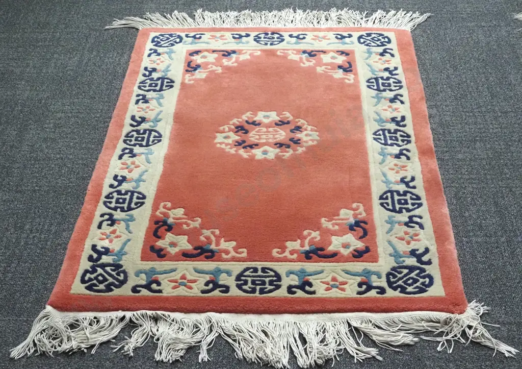 Wool Runner with Pink Ground, Cream Border & Overall Stylized Decoration Image 1++