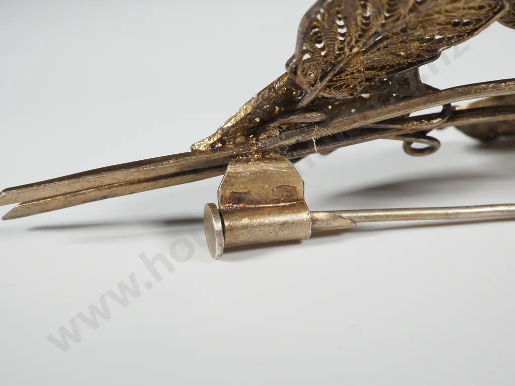 Sterling Silver & Gilt Vintage Floral Spray Brooch Image 1++