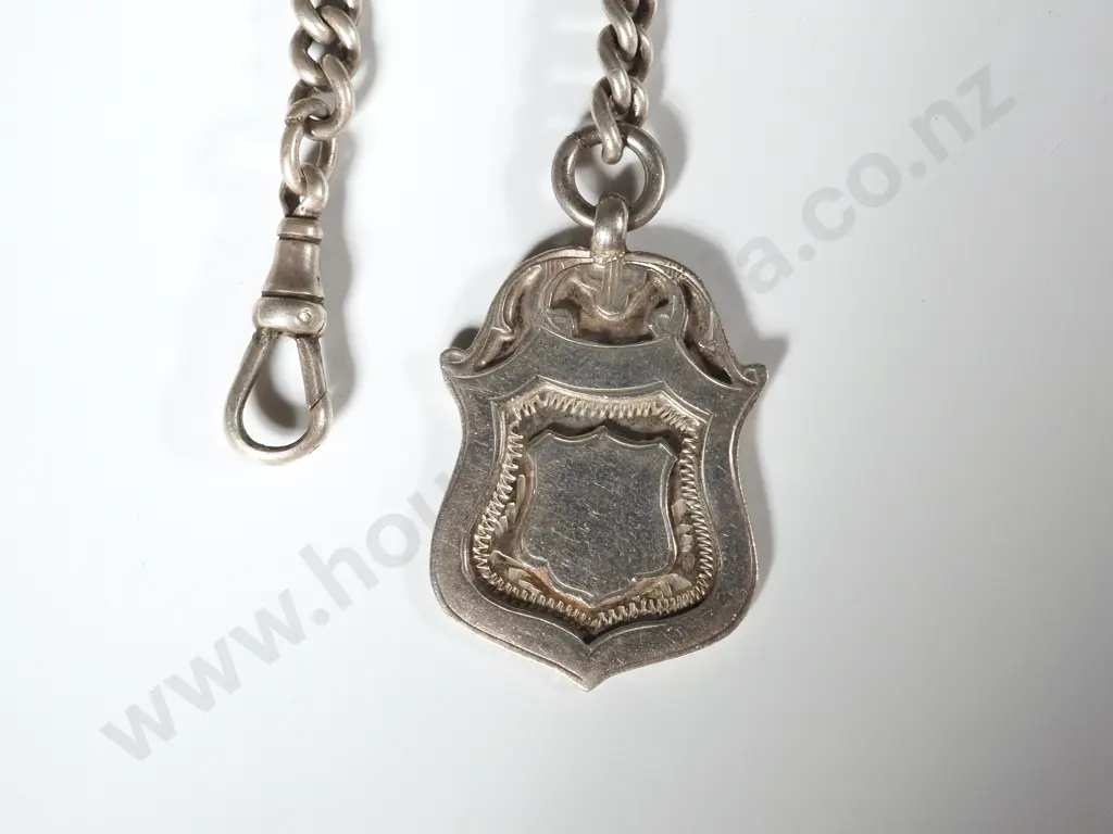 Sterling Silver Watch Chain with T Bar & Medallion Image 1++