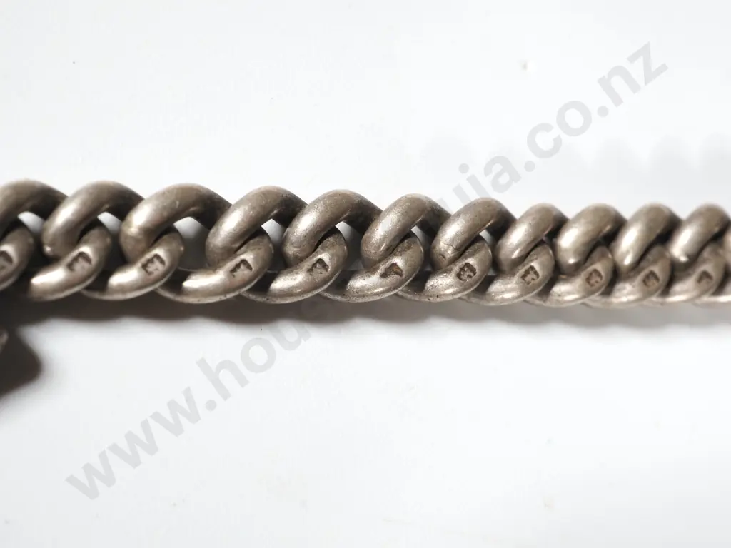 Sterling Silver Watch Chain with T Bar & Medallion Image 1++