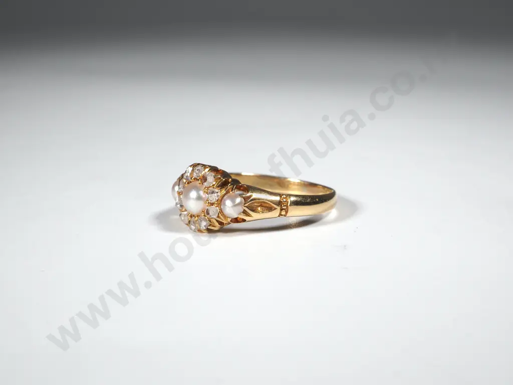 18ct Gold Victorian Pearl & Diamond Ring Image 1++
