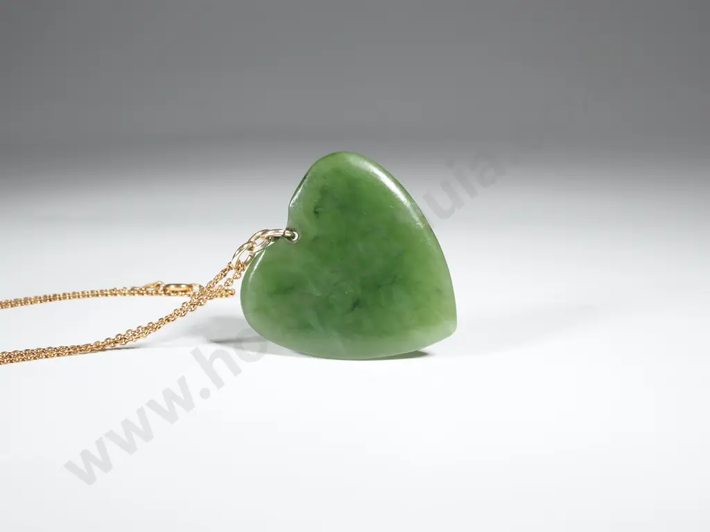 Colonial Greenstone Heart Pendant on Rolled Gold Chain Image 1++