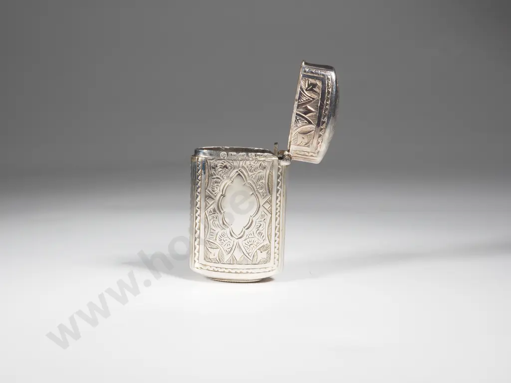 Sterling Silver Ornately Engraved Vesta, Hallmarked Birmingham 1880, Hilliard & Thomason Makers Image 1++