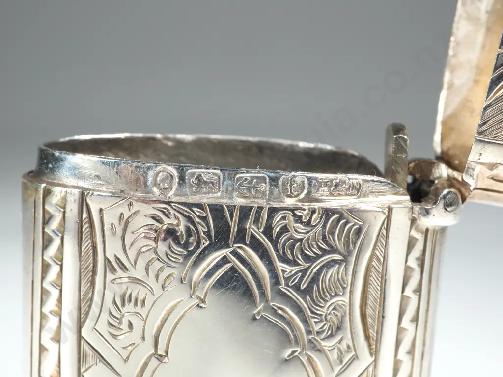 Sterling Silver Ornately Engraved Vesta, Hallmarked Birmingham 1880, Hilliard & Thomason Makers Image 1++
