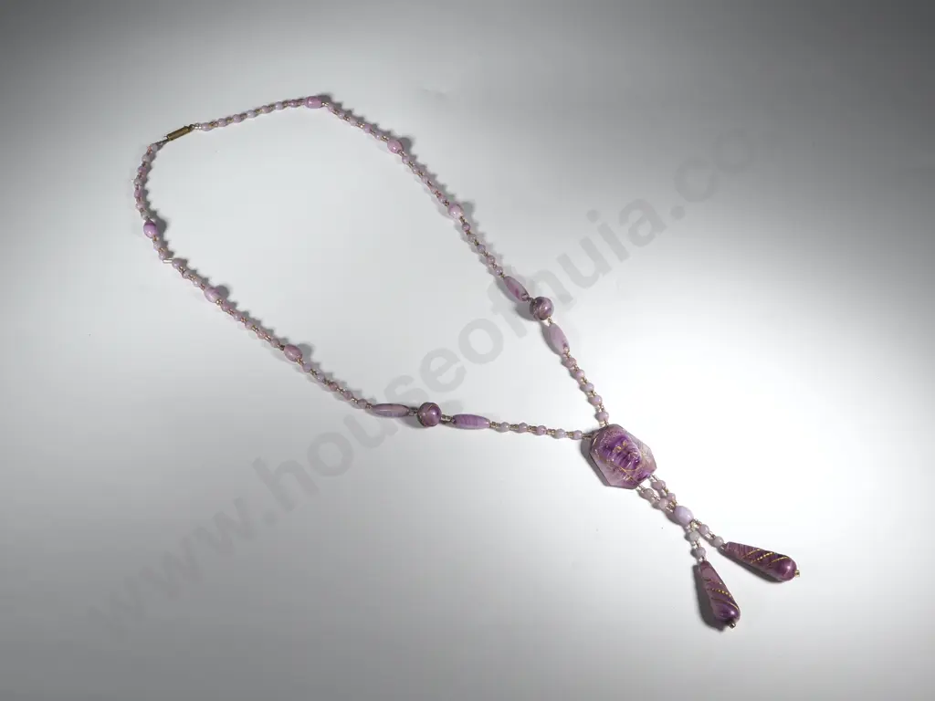 1920's Carved & Gilded Venetian Glass Tutankhamun Necklace Image 1++