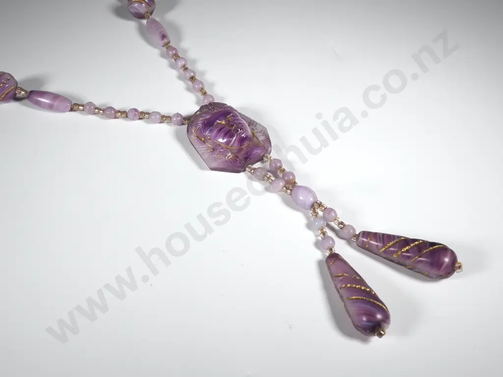 1920's Carved & Gilded Venetian Glass Tutankhamun Necklace Image 1++