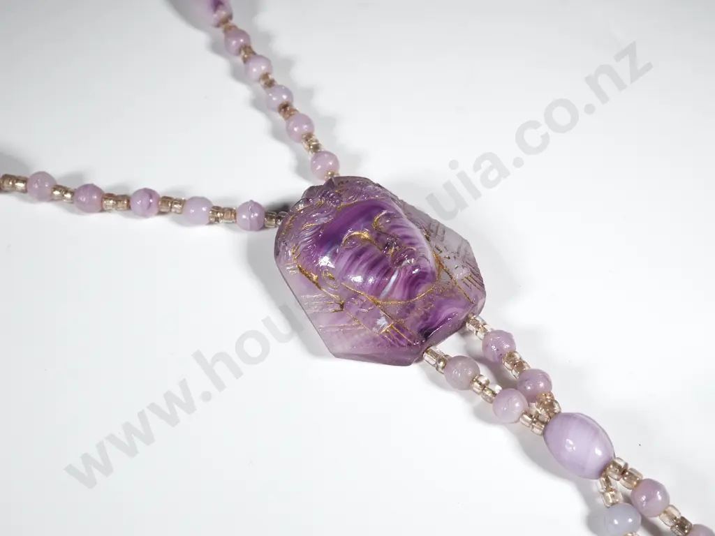 1920's Carved & Gilded Venetian Glass Tutankhamun Necklace Image 1++