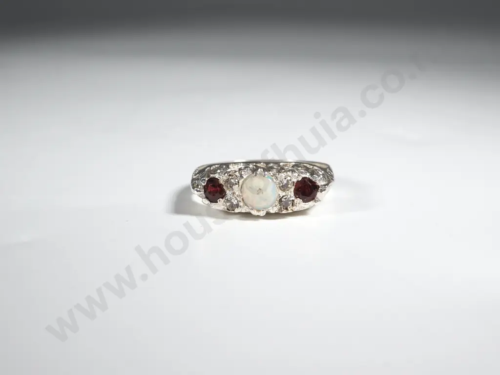 Sterling Silver Opal, Garnet & Diamond Ring Image 1++