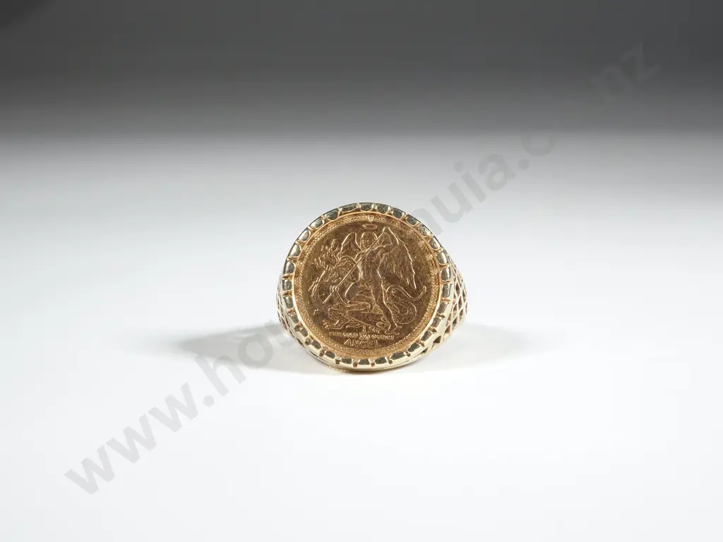 1987 QEII Angel 1/20 OZ Gold Coin in Decorative 9ct Gold Mount Image 1++