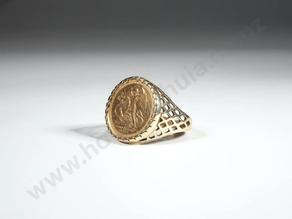 1987 QEII Angel 1/20 OZ Gold Coin in Decorative 9ct Gold Mount Image 1++