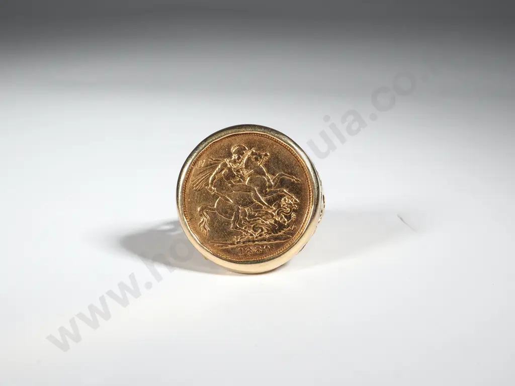 Full Sovereign & 9ct Gold Filigree Mount Ring Image 1++