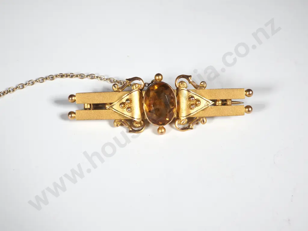 9ct Gold Citrine Brooch w English Hallmarks Image 1++