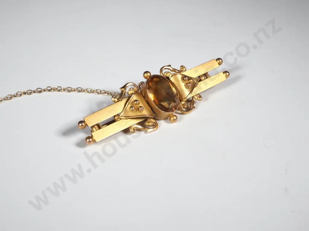 9ct Gold Citrine Brooch w English Hallmarks Image 1++