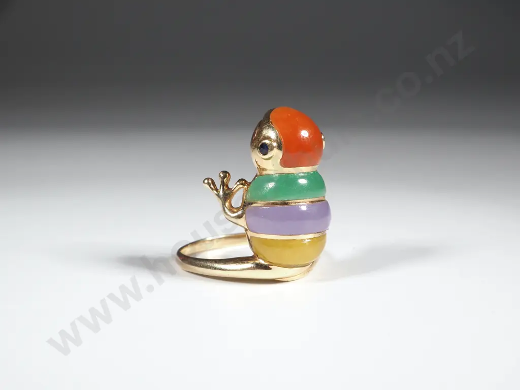 14ct Gold Multi Coloured Gem Set Frog Ring Image 1++