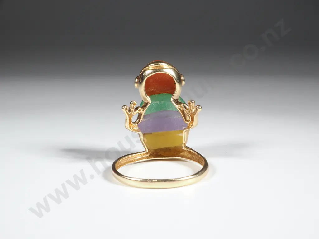 14ct Gold Multi Coloured Gem Set Frog Ring Image 1++