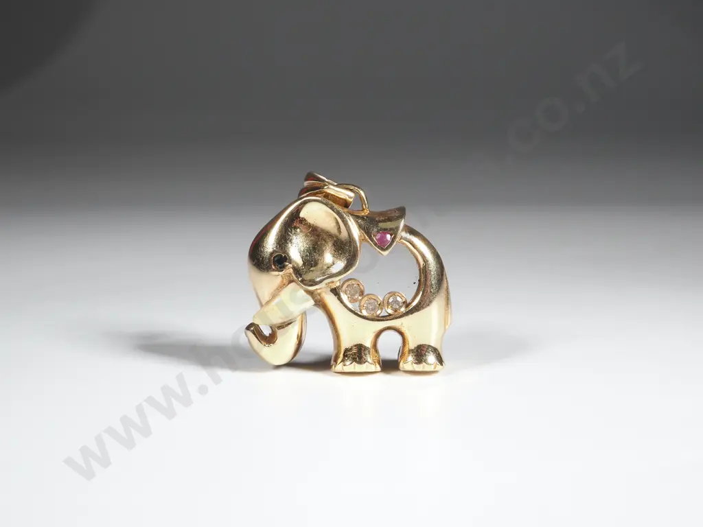 14ct Yellow Gold Pendant Chopard Style Diamond Elephant Necklace Image 1++