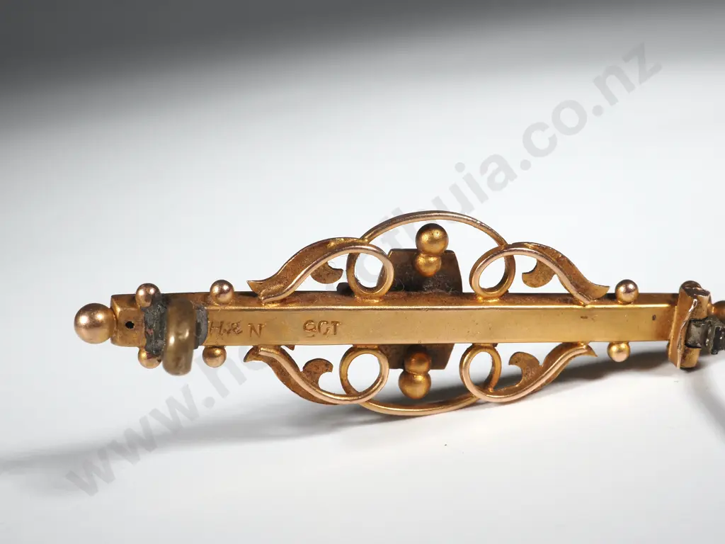 9ct Gold Diamond, Sapphire & Ruby Bar Brooch Image 1++