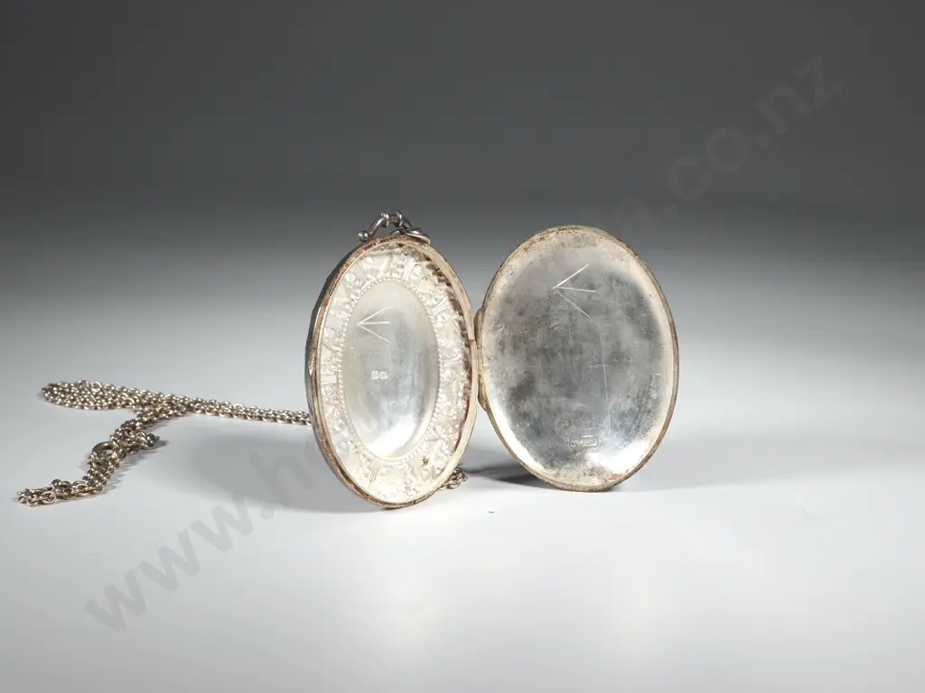 Sterling Silver Victorian Locket & Chain, English Hallmarks Image 1++