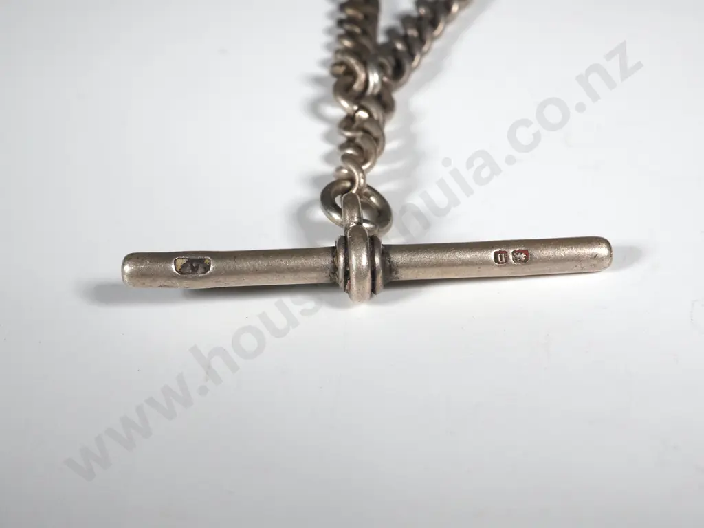 Heavy Sterling Silver Watch Chain with T Bar Image 1++