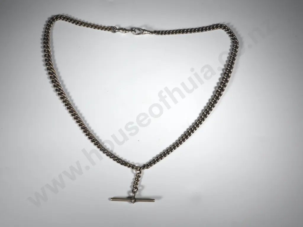 Heavy Sterling Silver Watch Chain with T Bar Image 1++