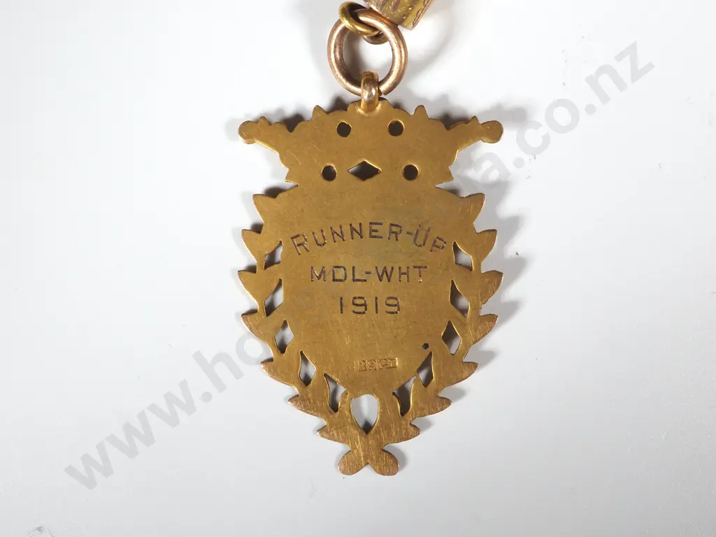 9ct Gold Mourning Human Hair Fob w Award Fob (1919) Image 1++