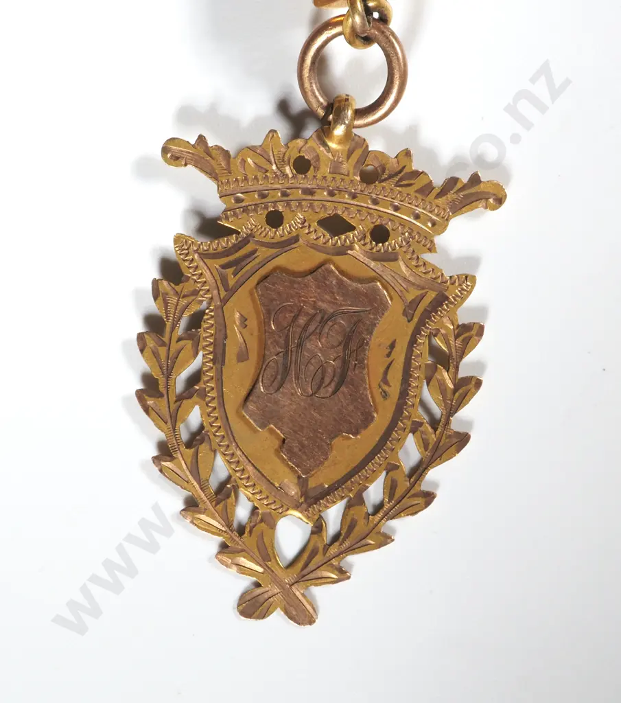 9ct Gold Mourning Human Hair Fob w Award Fob (1919) Image 1++