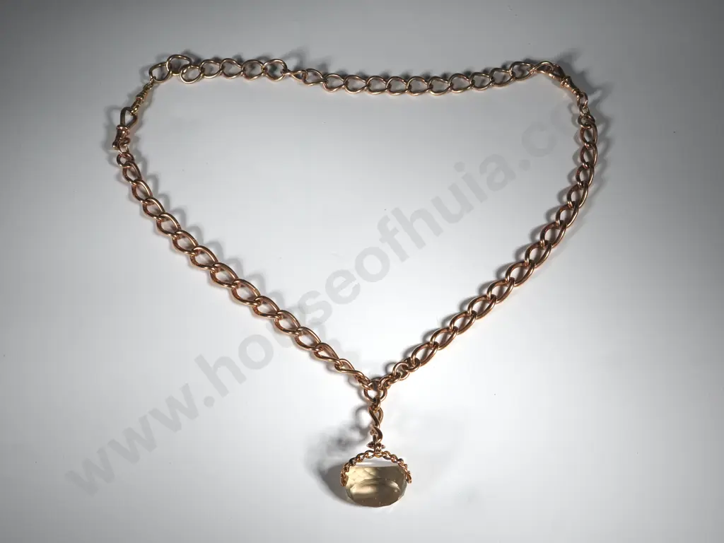 9ct Rose Gold Chain w Impressive Citrine Spinner, Hallmarked Image 1++