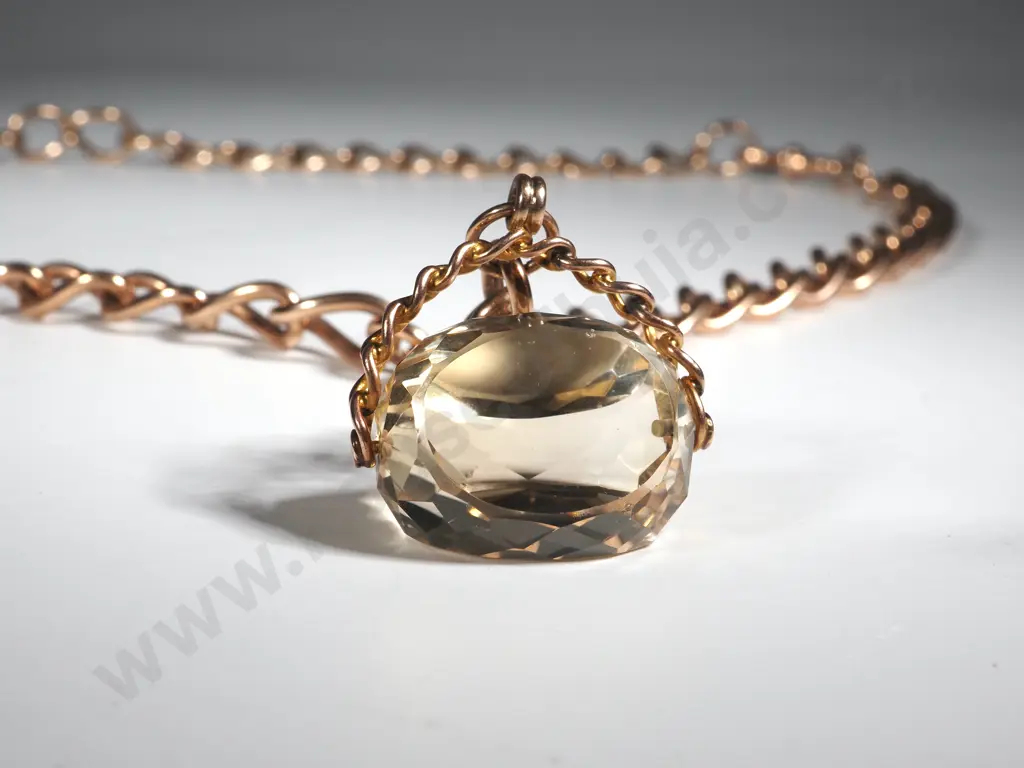 9ct Rose Gold Chain w Impressive Citrine Spinner, Hallmarked Image 1++